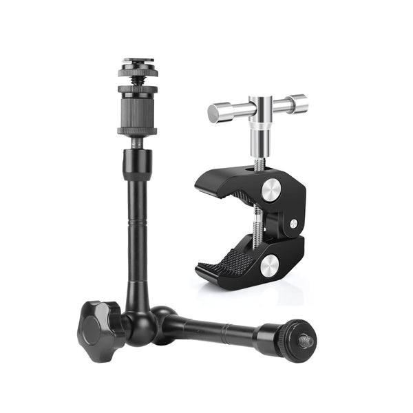 HIFFIN® 11inch Adjustable Articulating Friction Magic Arm & Large Super Clamp for Camera Rig, LCD Monitor, LED Flash Lights (11 inch Magic arm+clamp)