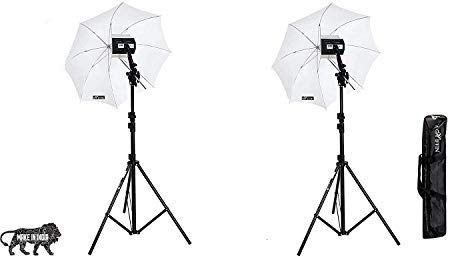 HIFFIN® Studio Home 33 Umbrella Stand Setup with S1 Pro Bracket Umbrella Adapter B-Bracket and Stand Double Set with Continuous/Video Light with 1000...