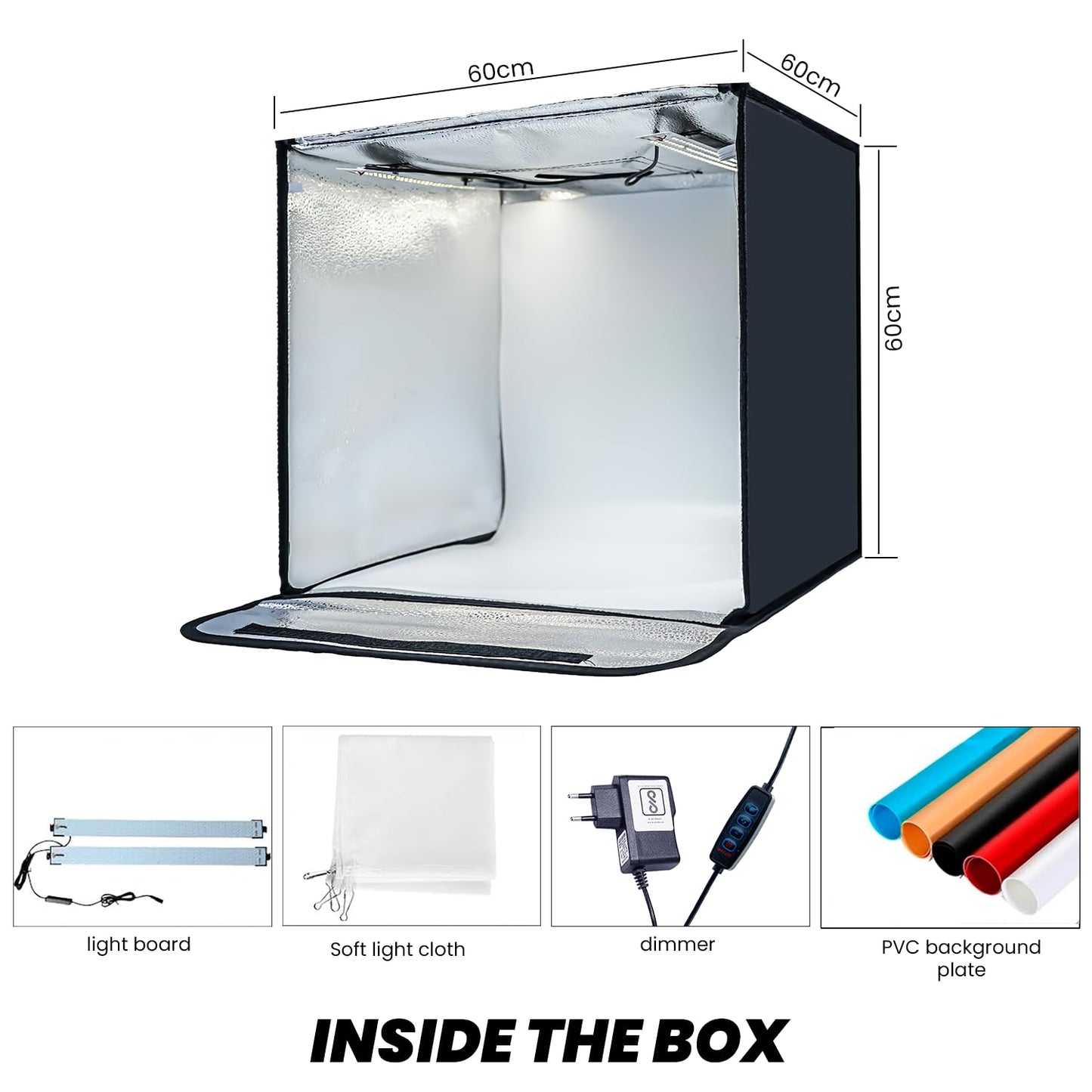 HIFFIN 60X60Cm Professional Photo Studio Portable Light Tent with Two Magnet Led Strips