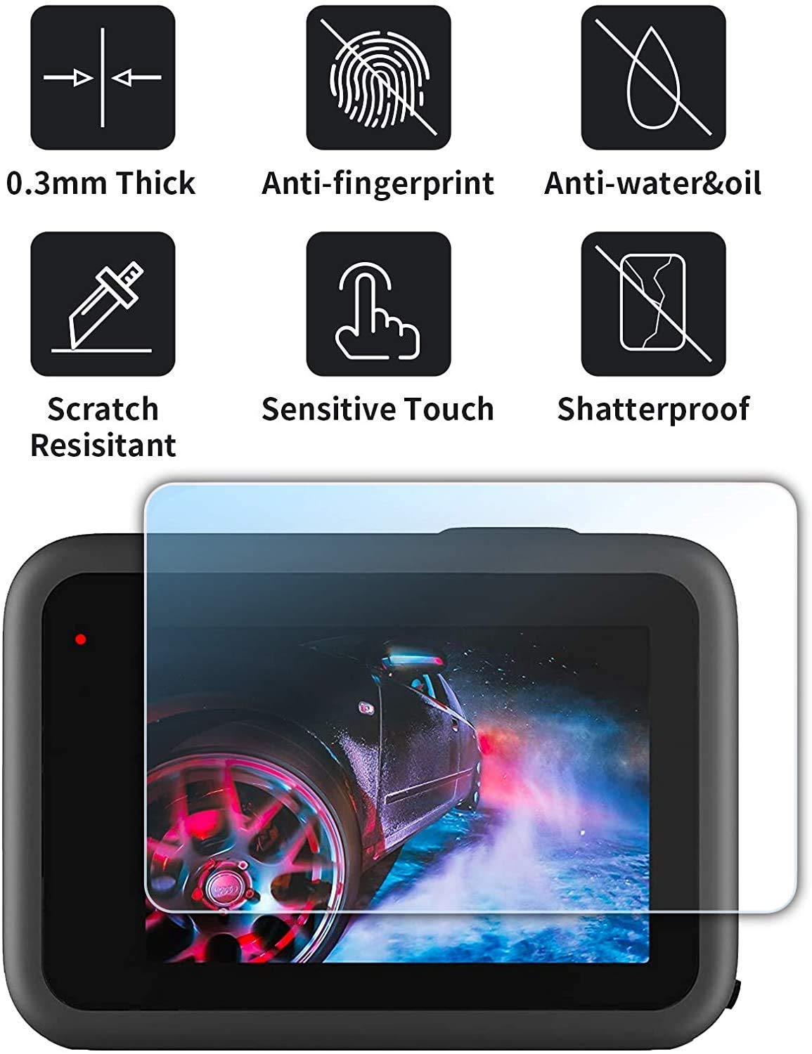 HIFFIN® Tempered Glass Screen Protector for GoPro Hero 9 Action Camera (Transparent) Edge to Edge Full Screen Coverage, Complete Set of 3 Glass