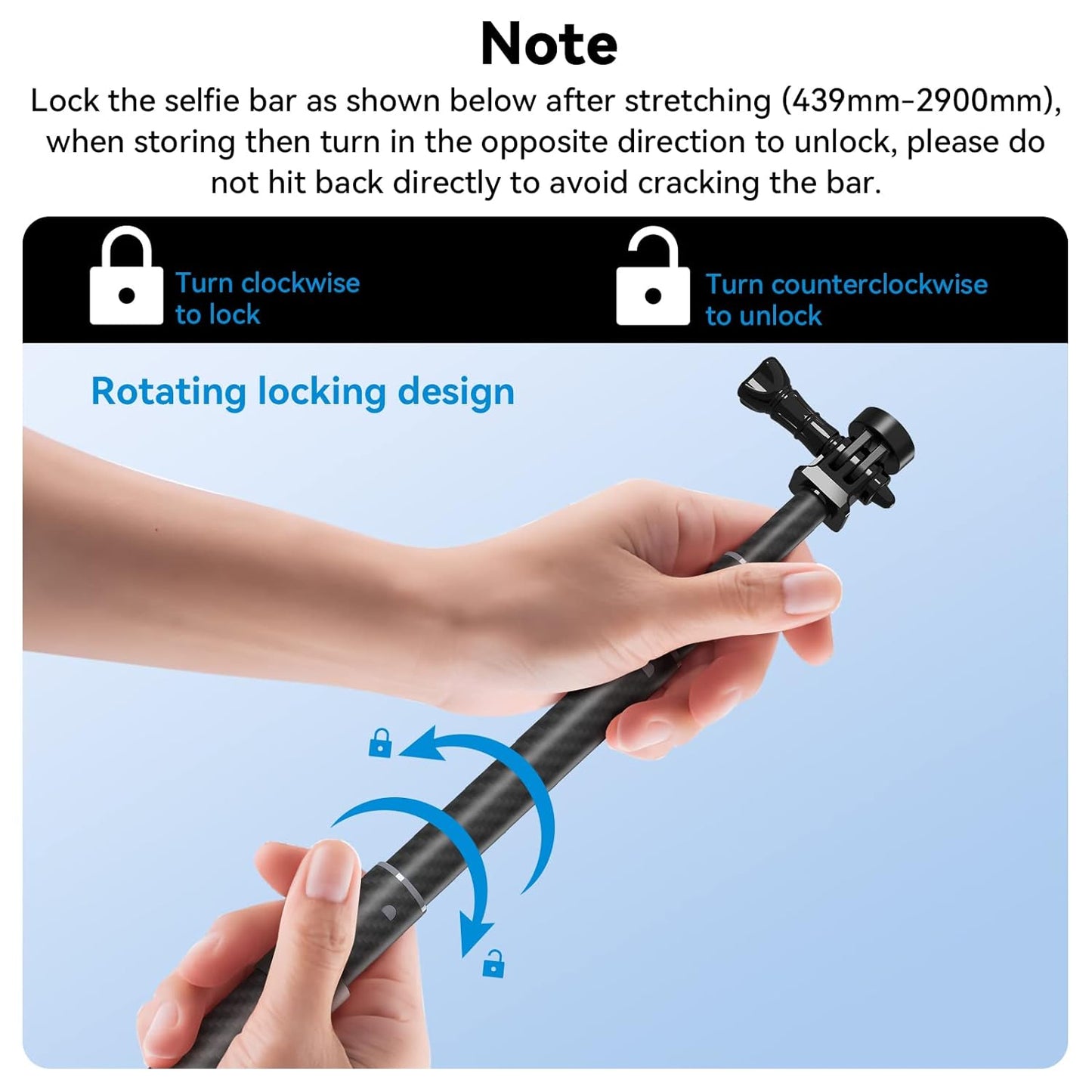 TELESIN G3 Long Selfie Stick Pole (Upgraded 118"/3M), Carbon Fiber Lightweight Waterproof Extension Monopod