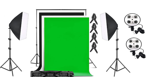 HIFFIN® PRO Quadlux Mark II Soft Led Still & 8.5 x 10 ft Background Support System Kit Video Light Softbox with AC Power, YouTube Shooting, Videography, Portrait, Product