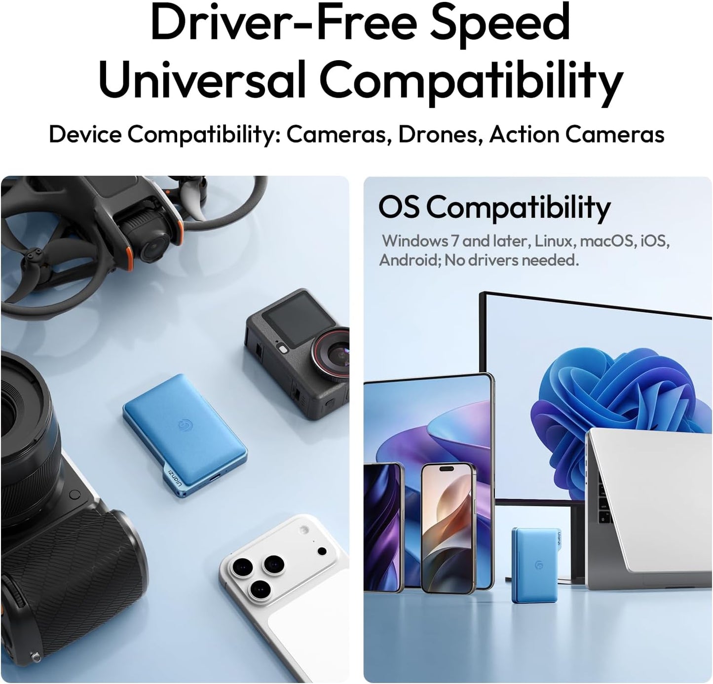 ULANZI DC01 SD TF Card Case USB-C Reader 312MB/s UHS-II Magnetic Aluminum Black/Blue