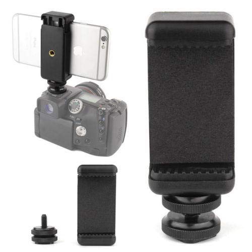 HIFFIN® 1/4" Phone Clip Holder + Hot Shoe Adapter Mount Screw for Camera Black for Sony Canon Nikon DSLR 1/4" Phone Clip Holder + Hot Shoe Adapter