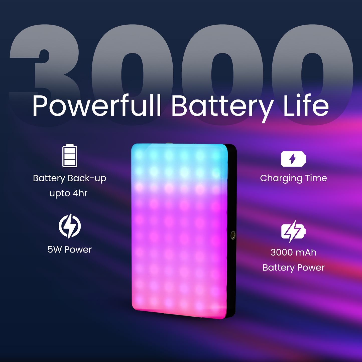 LT-002 RGB Selfie Light, Clip, 24 Modes, CRI 95+, 3000mAh