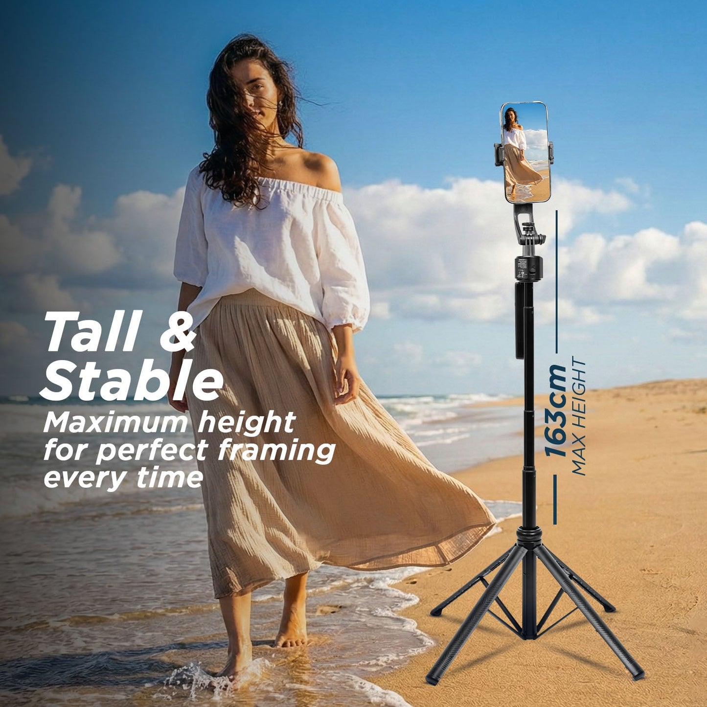 H8 Smart AI 360° Face-Tracking Selfie Stick Tripod, 63in/160cm Quad-Leg Stand