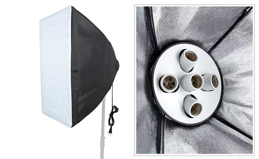 HIFFIN® Set Photography Equipment Kit 50cmx70cm Softbox with 5 in 1 E27 Photo Studio Bulb Holder Base Socket Lamp Bulb Holder Adapter for Photo Video...