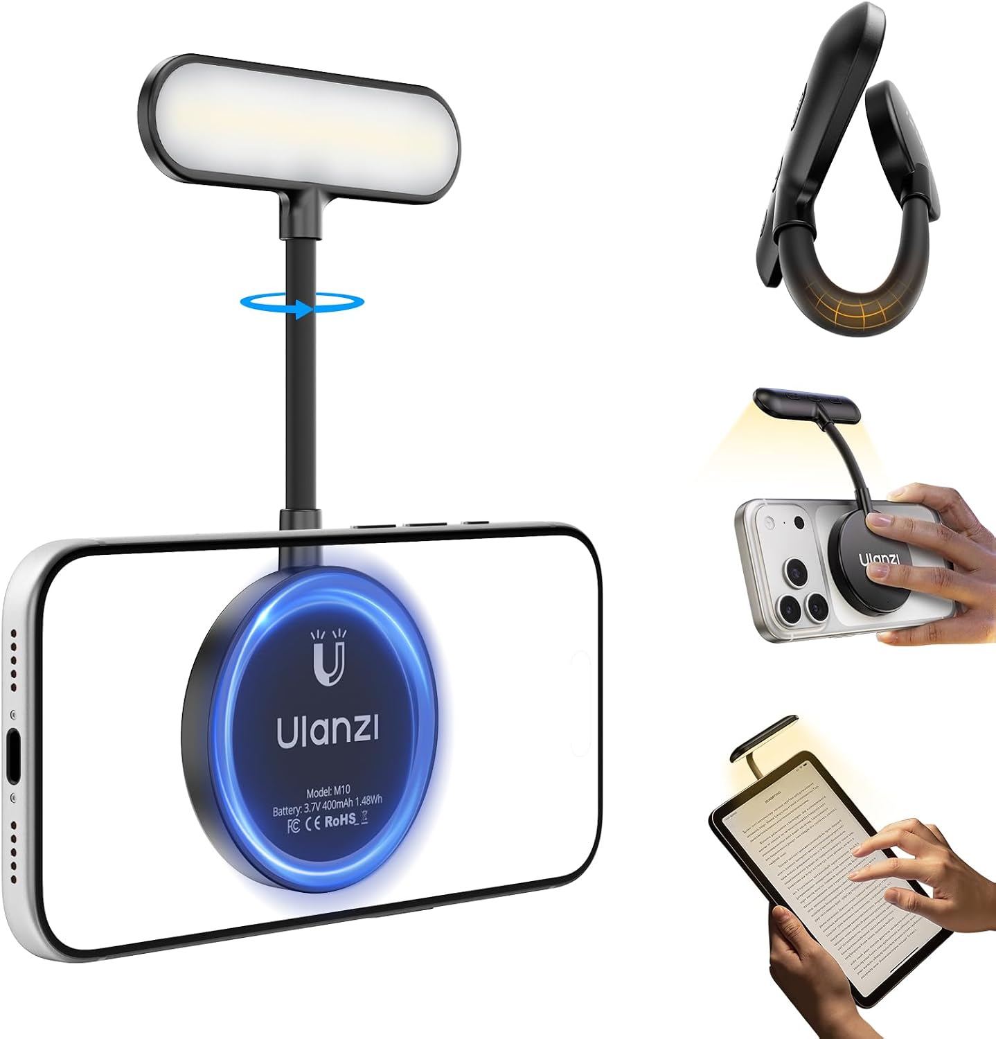 ULANZI M10 Magnetic Selfie Light Gooseneck | 2500-4500K, 5 Modes, MagSafe