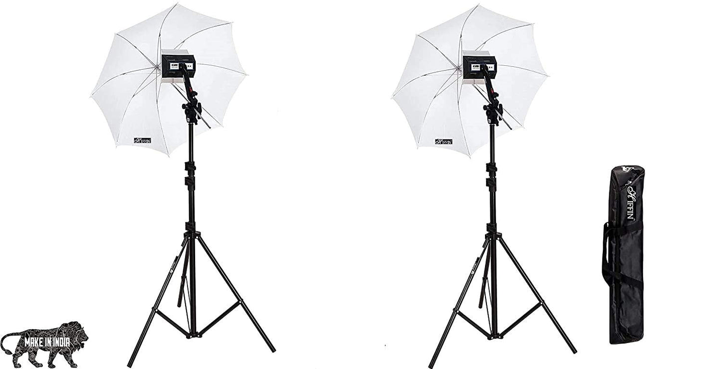 HIFFIN® Studio Home 33 Umbrella Stand Setup with Sungun Pro Bracket Umbrella Adapter B-Bracket and Stand Double Set with Continuous/Video Light with 1000 Watt Halogen Tube B4 Light kit Set of 2