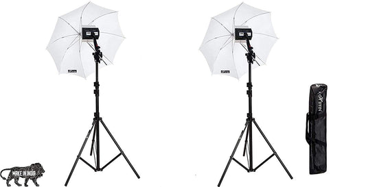 HIFFIN® Studio Home 33 Umbrella Stand Setup with Sungun Pro Bracket Umbrella Adapter B-Bracket and Stand Double Set with Continuous/Video Light with 1000 Watt Halogen Tube B4 Light kit Set of 2