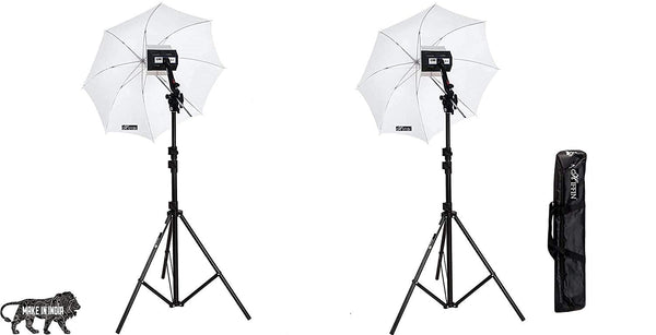 HIFFIN® Studio Home 33 Umbrella Stand Setup with Sungun Pro Bracket Umbrella Adapter B-Bracket and Stand Double Set with Continuous/Video Light with 1000 Watt Halogen Tube B4 Light kit Set of 2