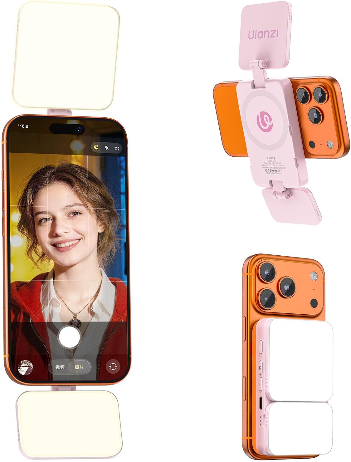 Ulanzi GL01 Magnetic Selfie Light Dual LED 2700-6500K Type-C Rechargeable MagSafe iPhone Pink/Black