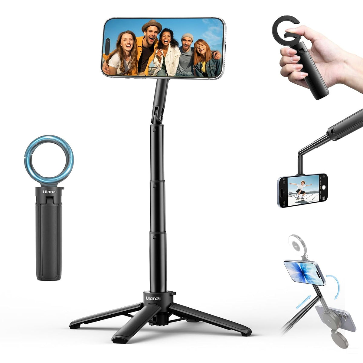 ULANZI MT71 Mini Magnetic Selfie Stick Tripod, Foldable & Lightweight, 180° Tilt, Compatible with iPhone 17-12