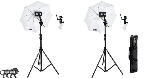 HIFFIN® Studio Home 33 Umbrella Stand Setup With Sungun Semi Heavy Bracket Umbrella Adapter B-Bracket And Stand Double Set With Continuous/Video Light With 1000 Watt Halogen Tube B4 Light Kit Set Of 2