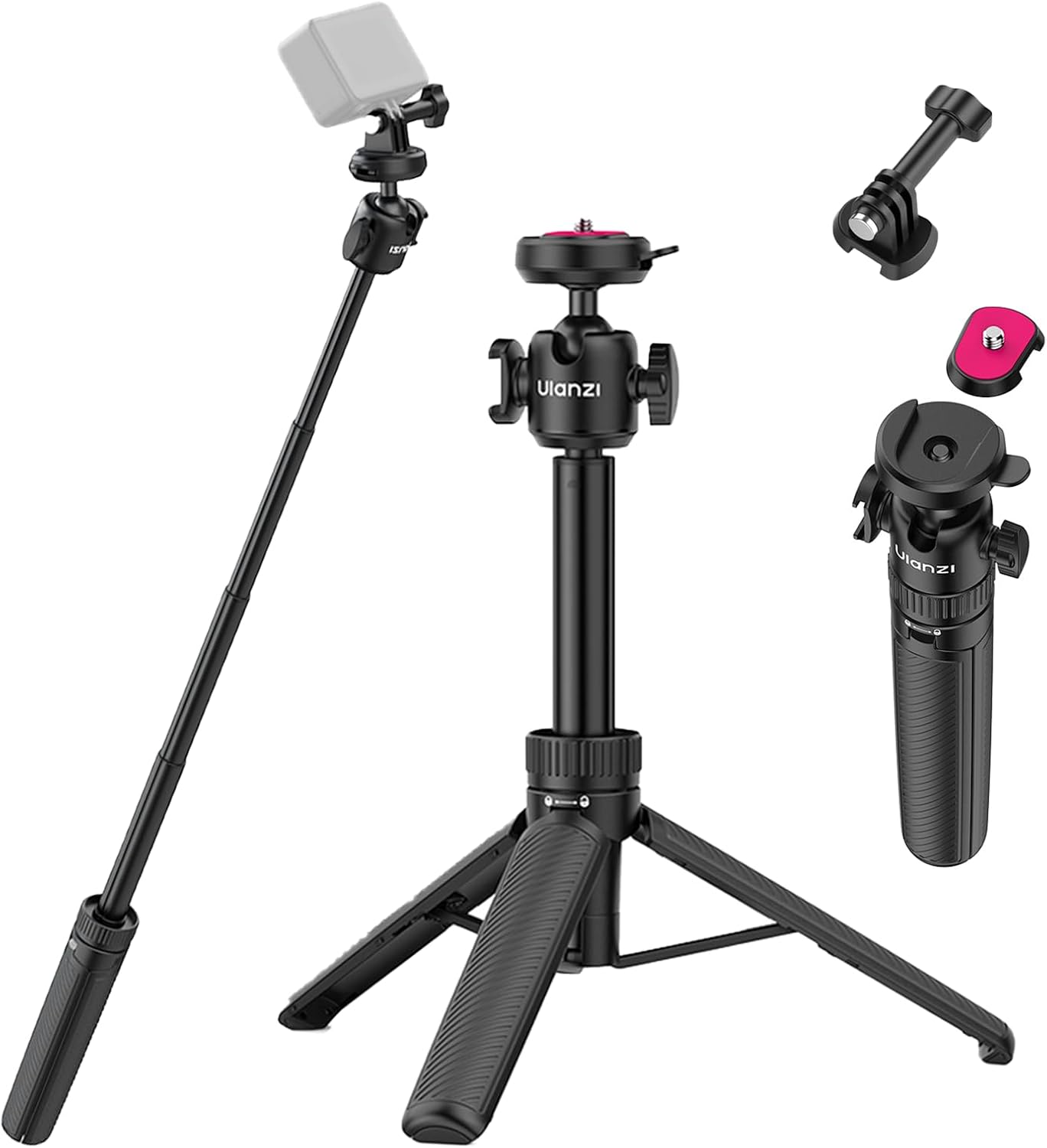ULANZI MT90 Action Camera Tripod Grip w Ballhead, Cold Shoe & CKA Quick Release