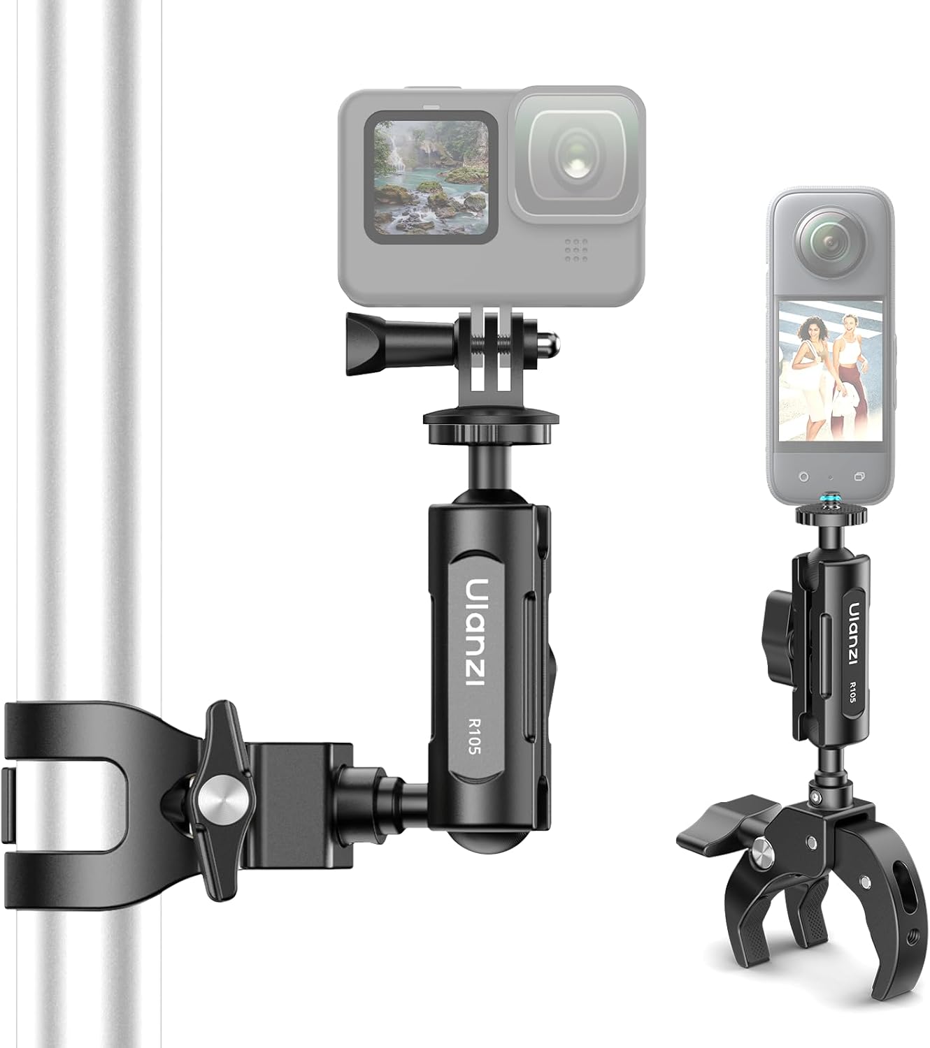 ULANZI R105 Super Clamp with 360° Dual Ballhead Arm, Y-Claw Mount for GoPro, Insta360, DJI