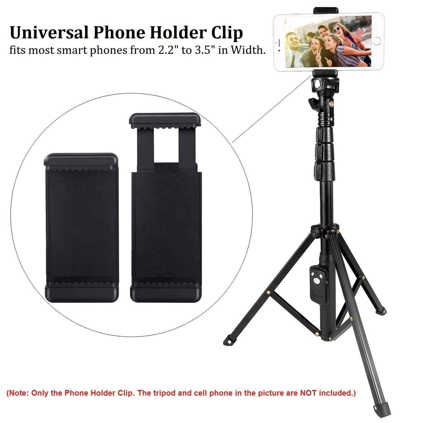 HIFFIN® 5 Pcs Combo A E P Universal Mobile Clip New and Small Size Camera and Selfie Stick Holder New Tripod Attachment (Black)