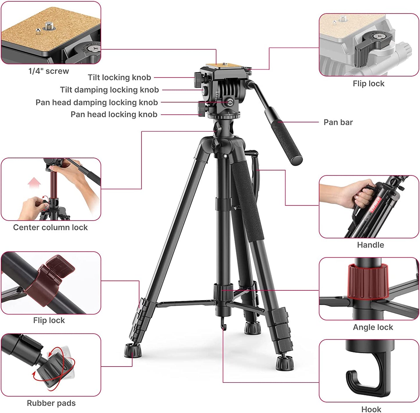 ULANZI VT-02 Metal Tripod – Heavy Duty Portable, Adjustable for DSLR/Phones