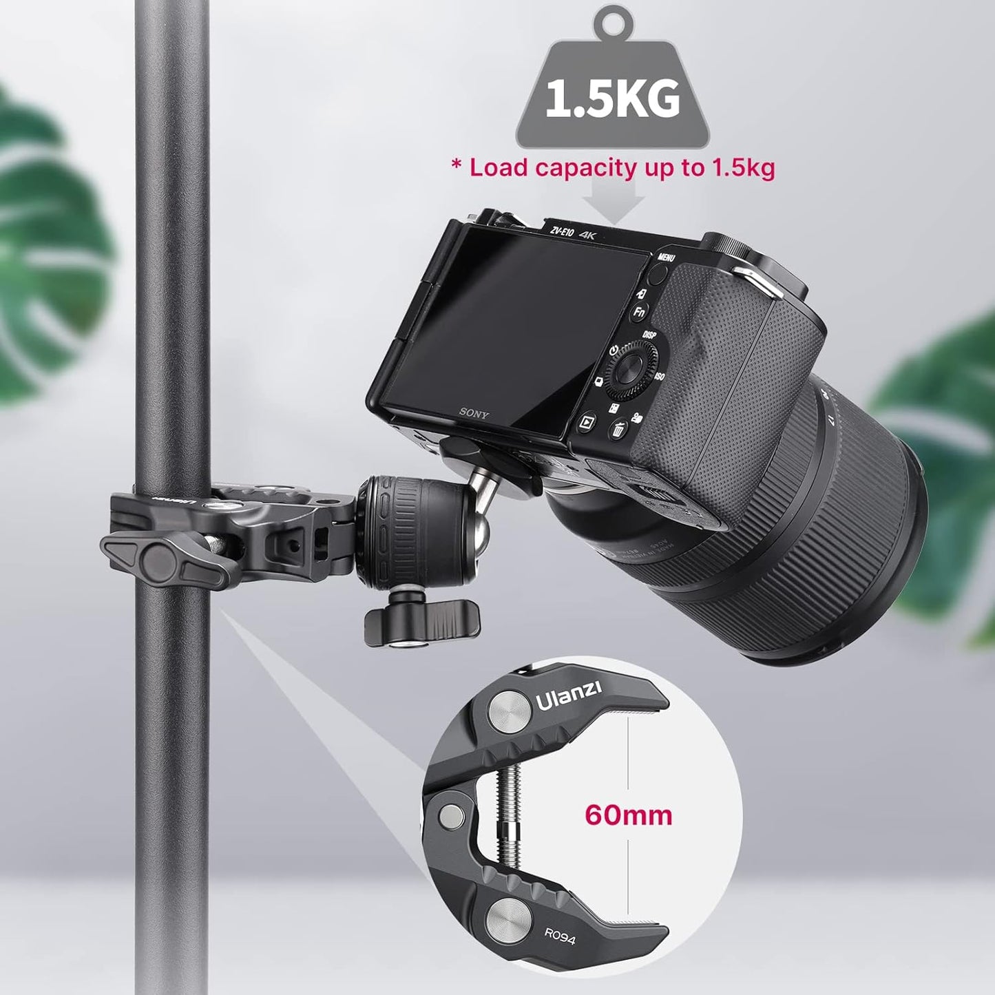 ULANZI R099 Super Clamp Camera Mount with 360° Ballhead for Bike/Bicycle/Motorcycle Handlebar Pole Tripod Tube Crossbar Gimbal Rods Mount
