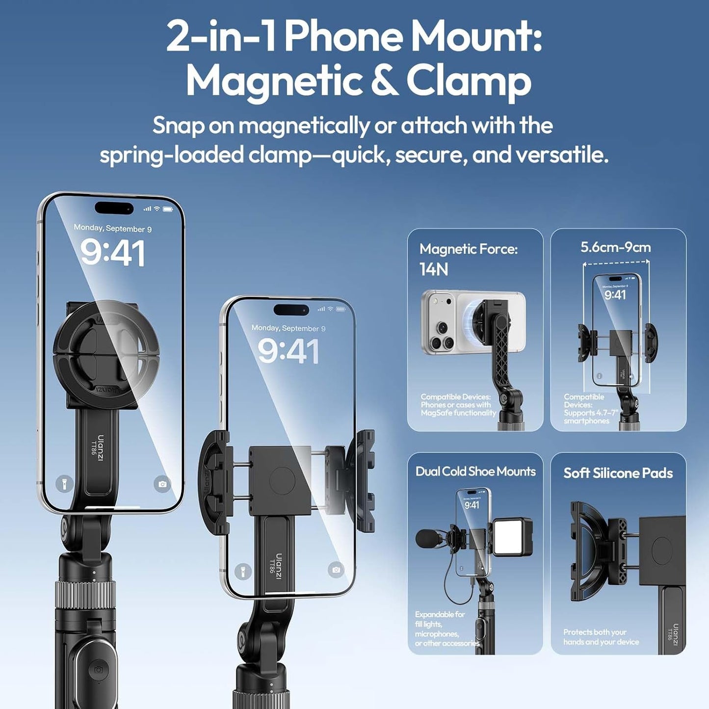ULANZI TT86 Magnetic Tripod for iPhone 17, 35" Selfie Stick, Remote