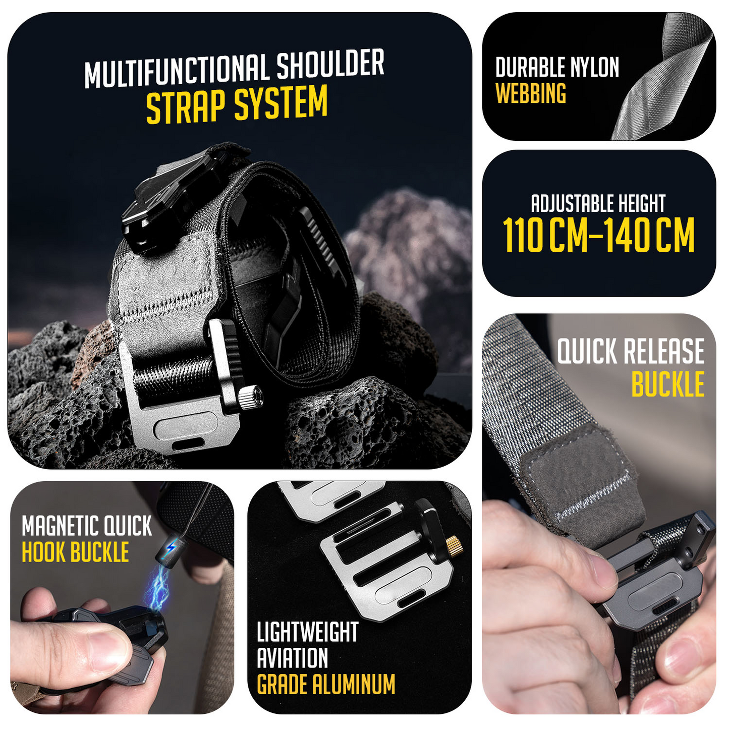 2-in-1 Camera Shoulder & Wrist Strap, 1.5" Wide with Magnetic Buckle, 90kg Load