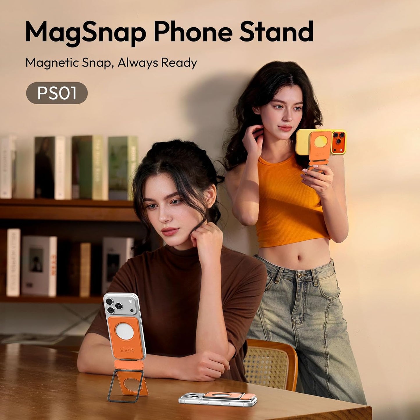 ULANZI PS01 Magnetic Phone Stand 2in1 Foldable Tripod Adjustable Desk Holder iPhone Samsung Pixel