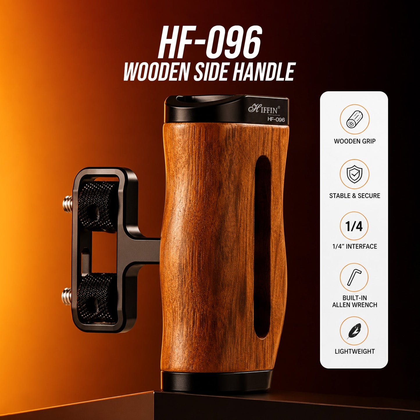 HF-096 Wooden Camera Cage Handle Grip with Cold Shoe & 1/4"-20 Mount