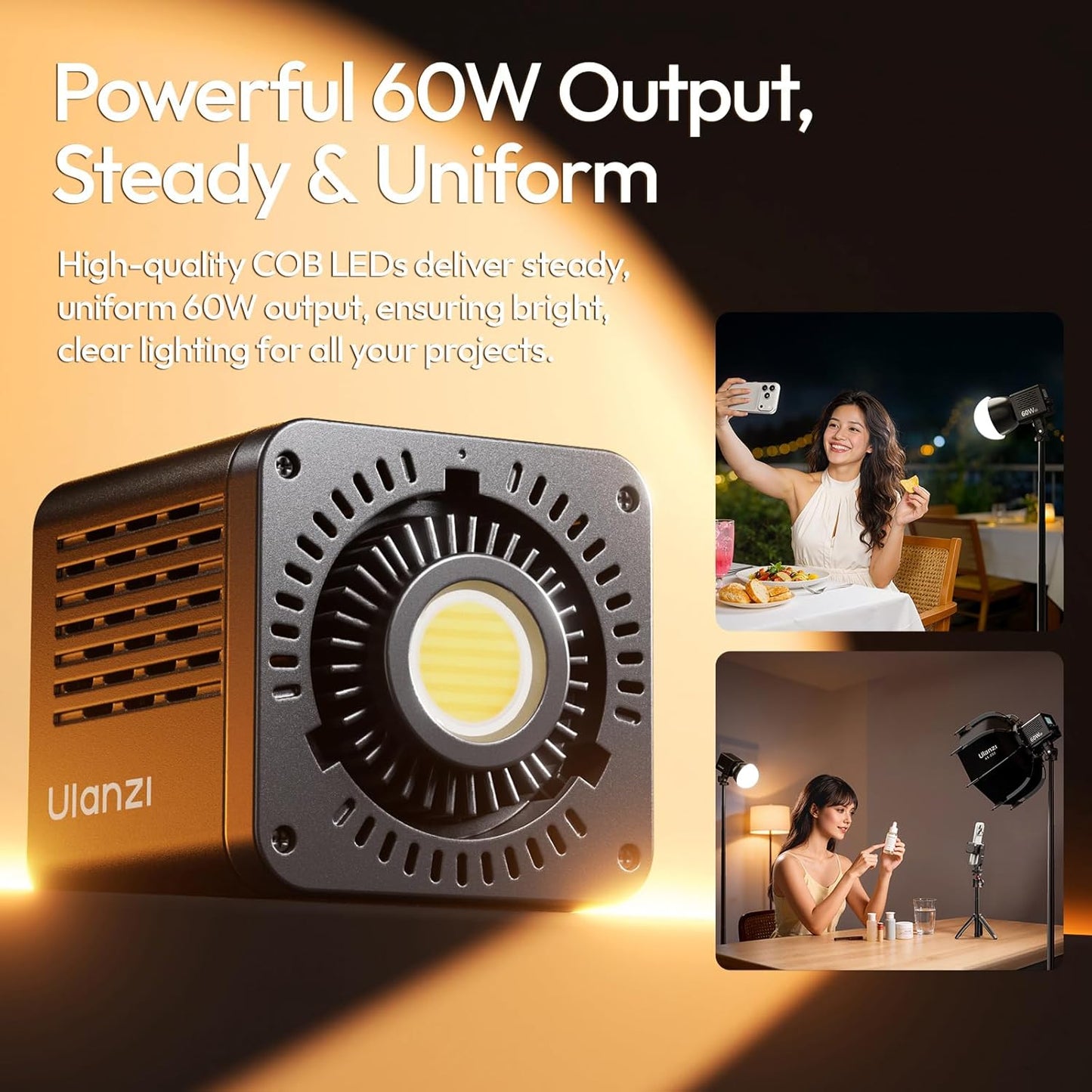 ULANZI C60 60W Bi-Color COB LED Light 2500-6500K CRI95+ Mini Bowens