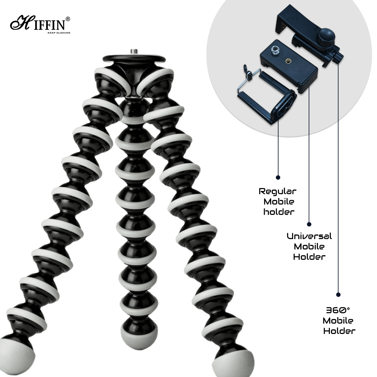 HIFFIN® Tripod Jambo (13 Inch Height with 4.3 INCH Holder) Fully Flexible Foldable Octopus Stand for All Smartphone & DSLR Camera's (MAX Load 5 KG) Use in Photography