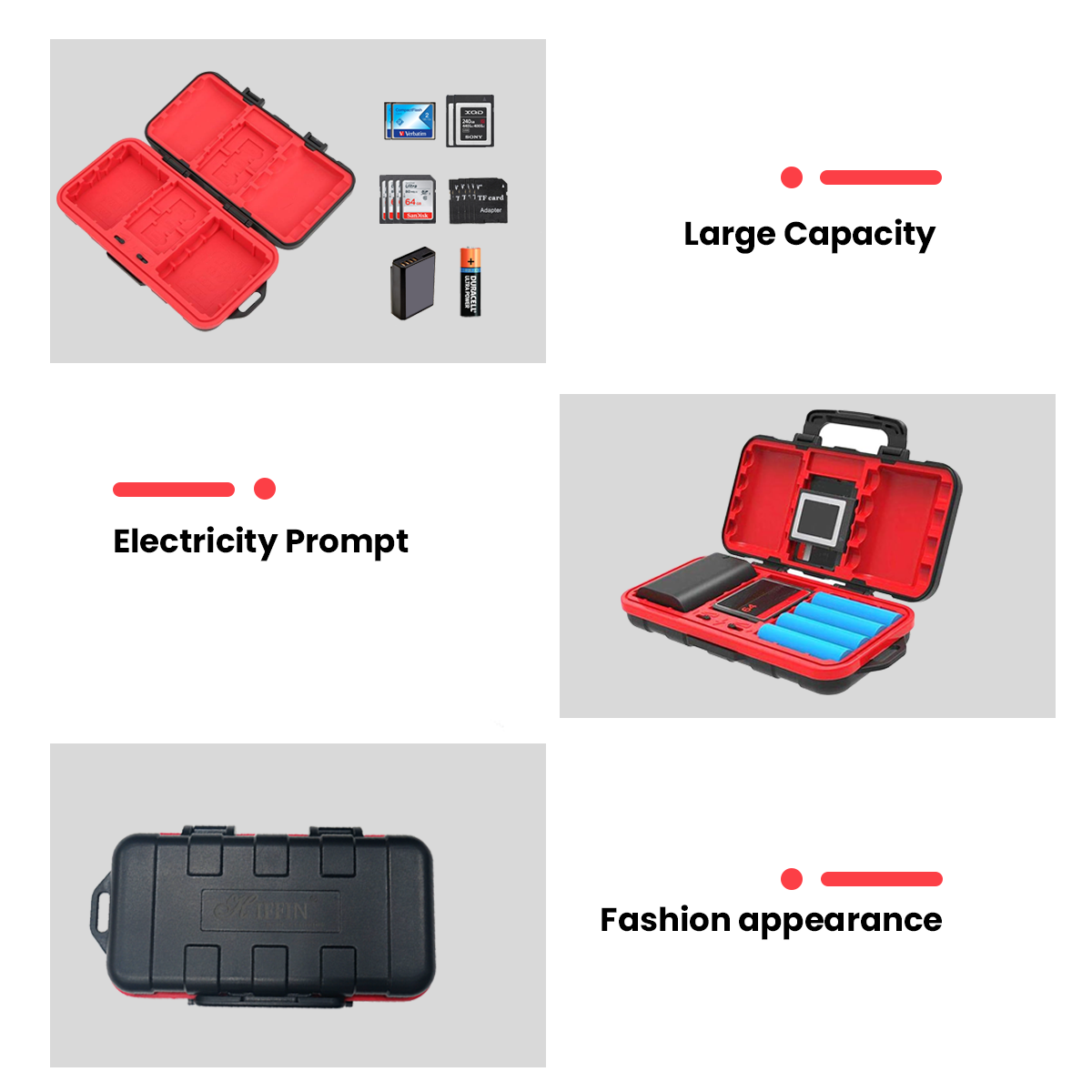 HIFFIN HMC-850 Camera Battery and Memory Card Organizer - Store and Protect 2Pcs Camera Batteries and 14 Memory Cards (4 SD Cards + 8TF Cards + 2CF/XQD Cards) with Ease