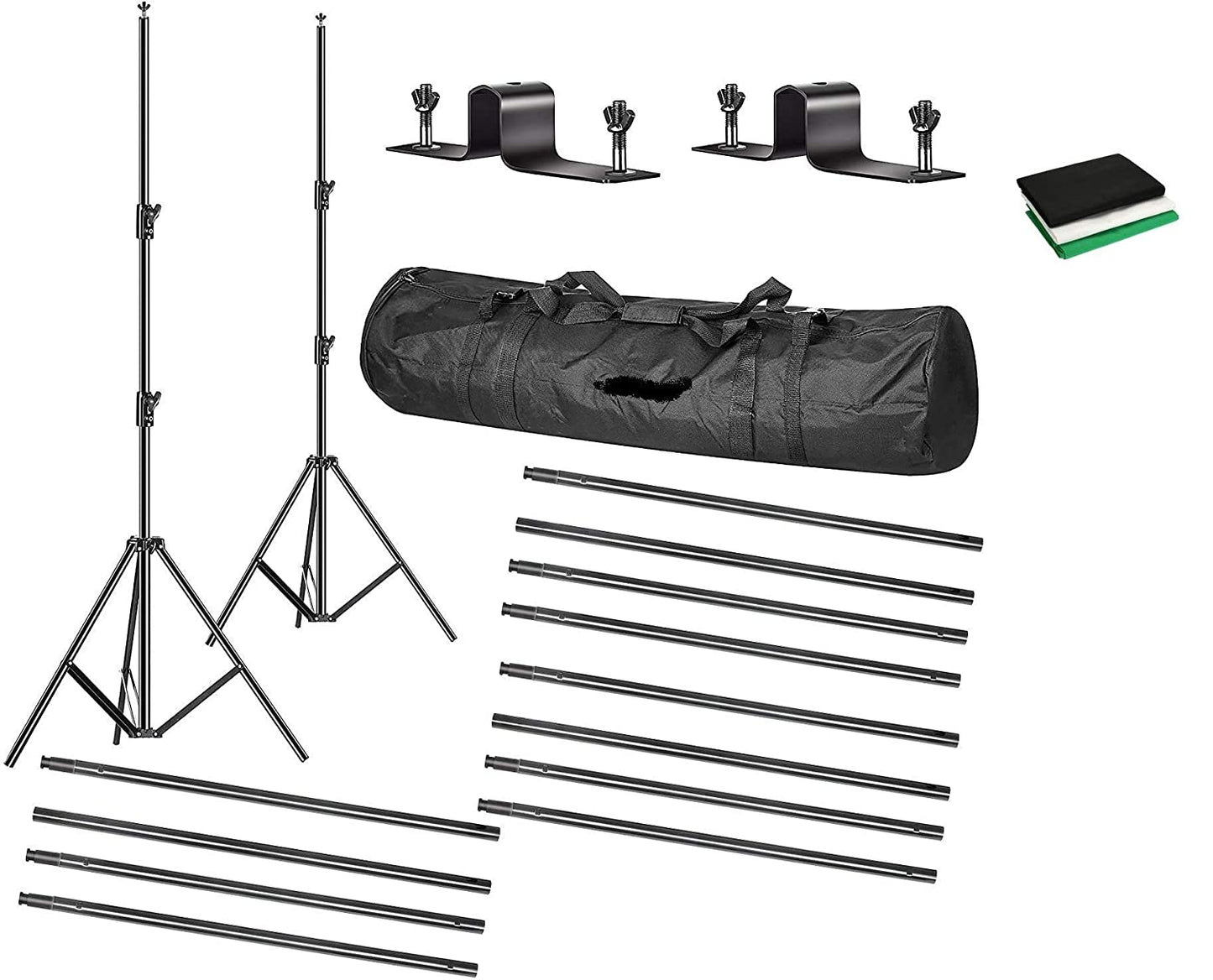 HIFFIN® Triple Crossbar 10 ft Wide 8.5 ft Height Backdrop Stand, Photo Video Studio Heavy Duty Adjustable Photography Muslin Background Support System Kit - 3 in 1 | 3 Curtains