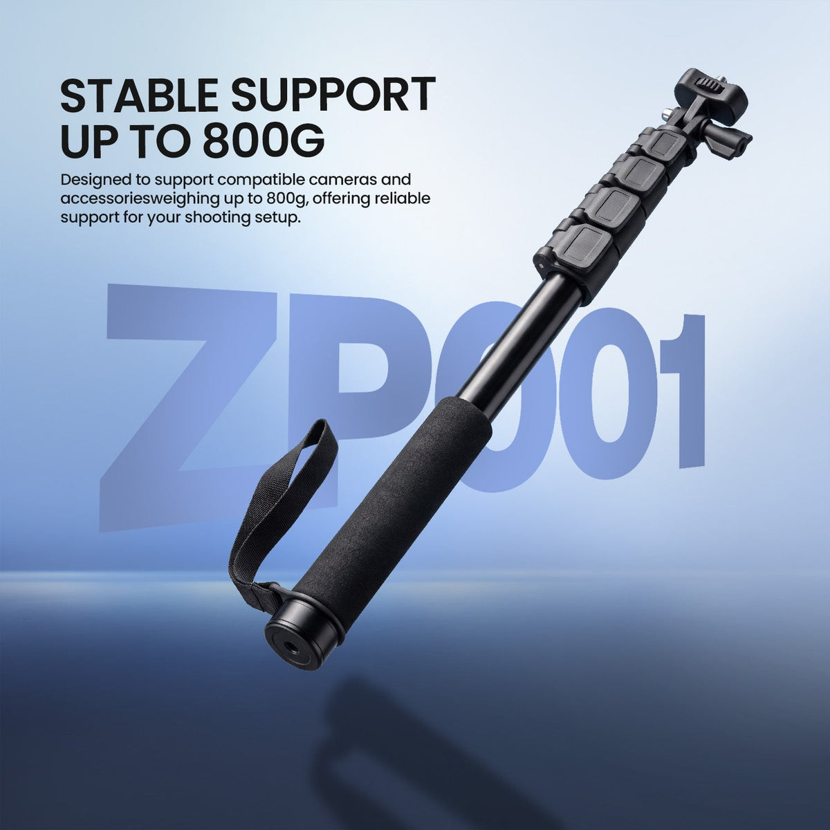ZP001 5Ft Extendable Selfie Stick, 153cm 5-Section Monopod, 1/4" Screw & Shoe Mount, Mobile/GoPro Holder, Black