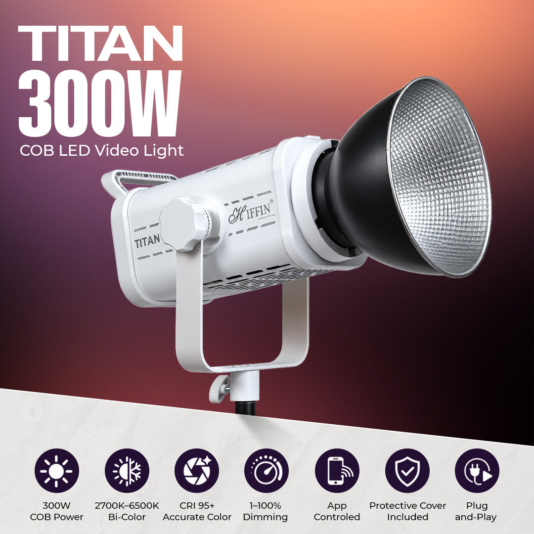 Titan 300W COB LED Video Light, Bi-Color 2700K-6500K, App Control, Bowens Mount