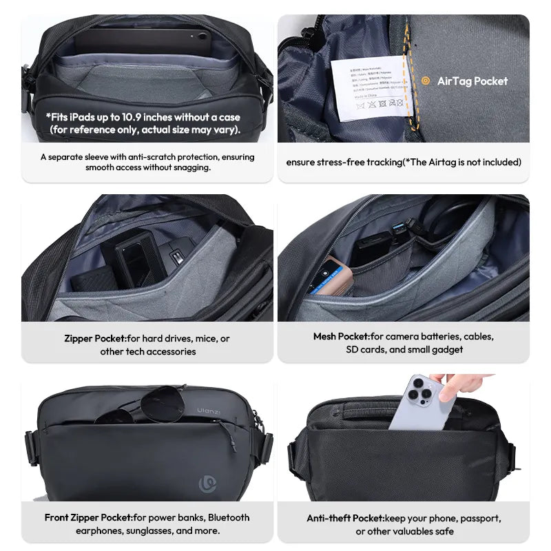 Ulanzi PB038 Travel Messenger Bag Camera Sling Bag V2 10L Multi-Pocket