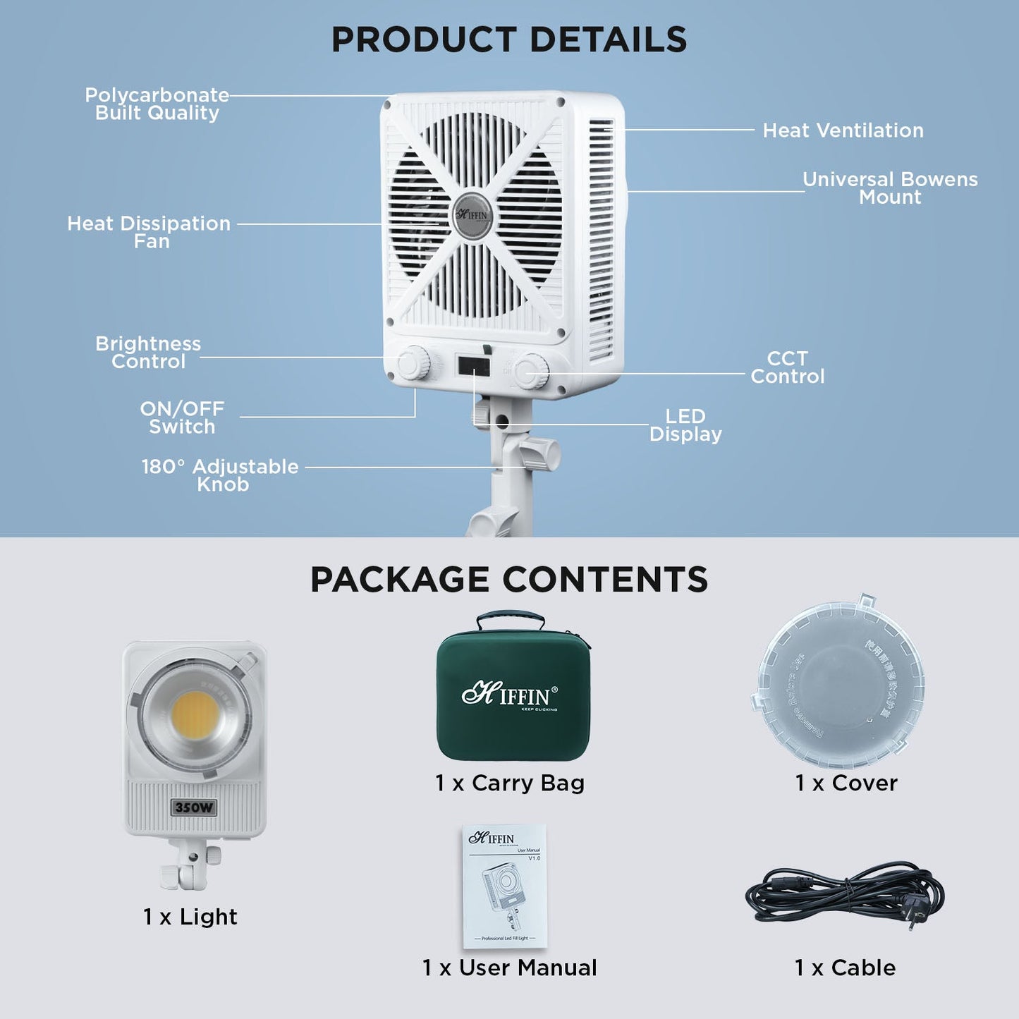 Compact 350 Watt Bi-Color Light | 22,100lm | CRI 95+ | CCT 2700K-6500K | Bowens Mount | App Control