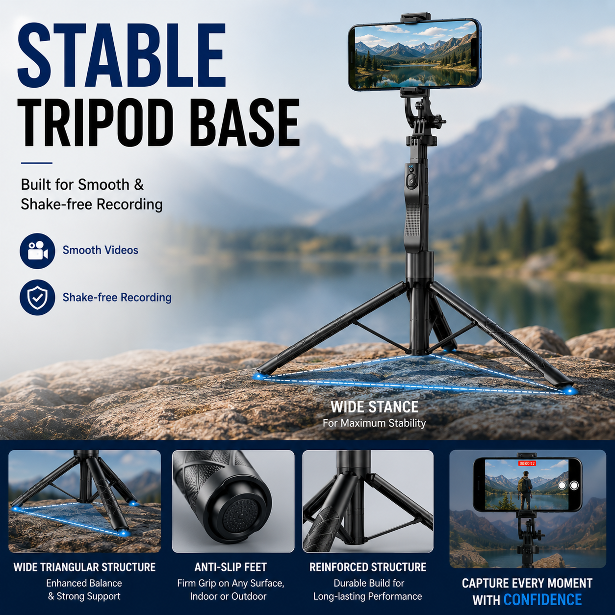 H16 Selfie Stick Tripod Bluetooth Remote 157cm 360° Android iPhone
