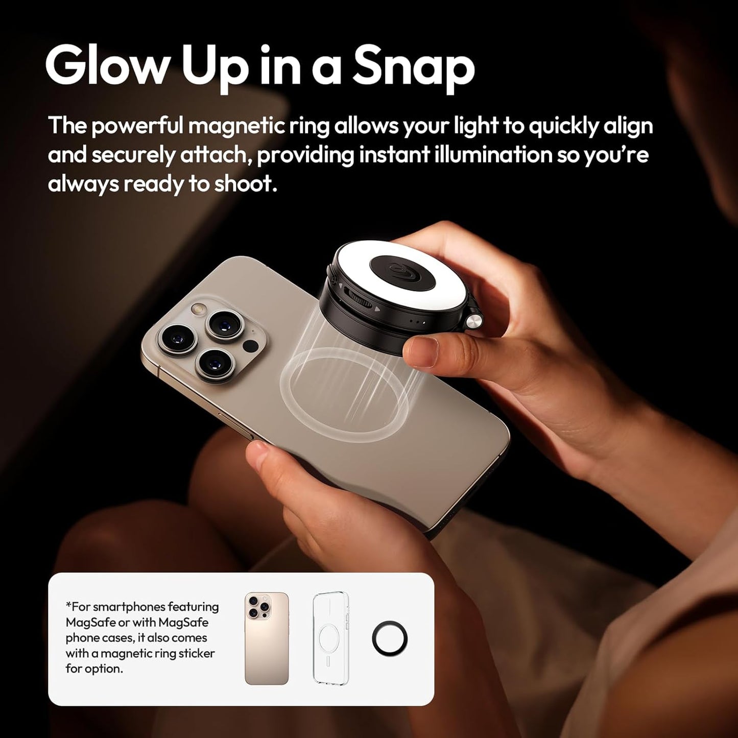 ULANZI LM23 Magnetic 360° Selfie Ring Light w/Mirror for iPhone MagSafe Black