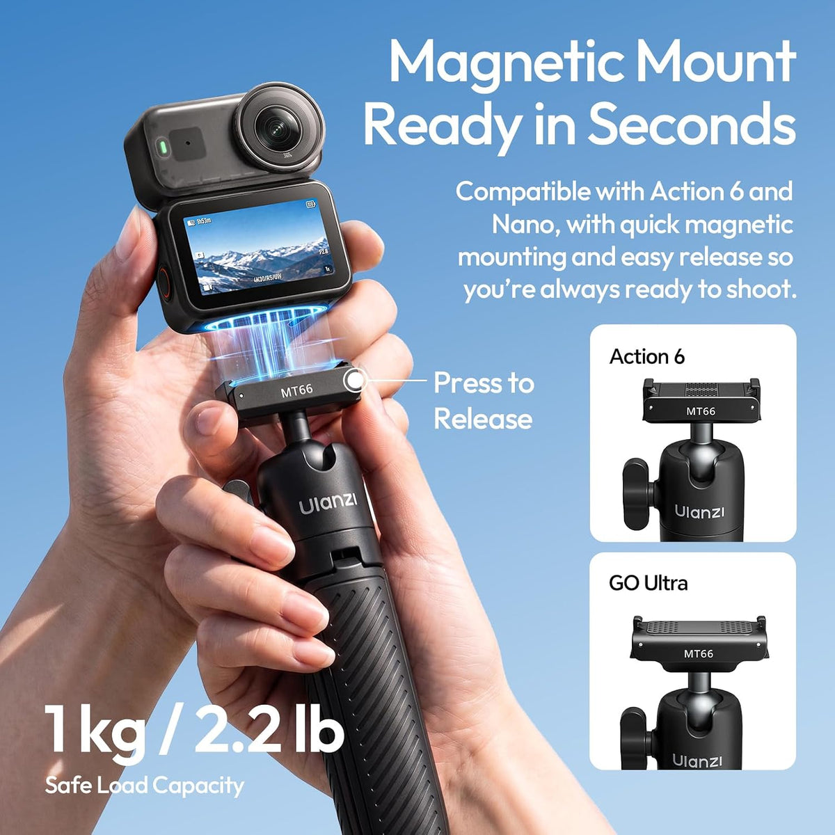 ULANZI MT66 3-in-1 Quick Release Tripod for DJI Action 6/Nano/Xtra Atto