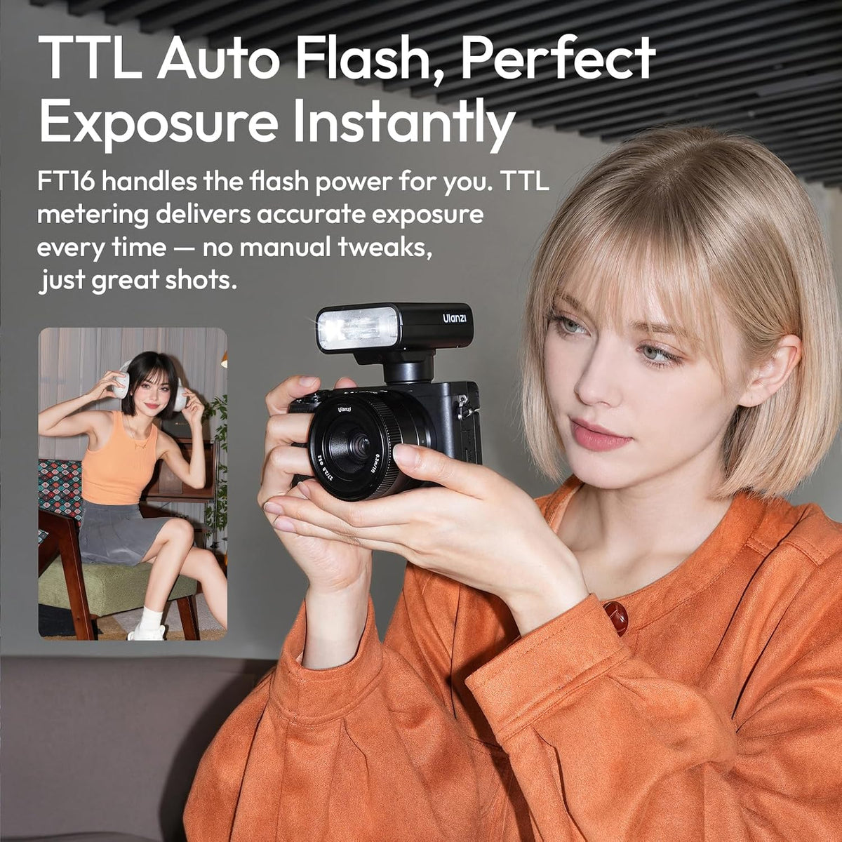 ULANZI FT16 TTL Camera Flash for Sony, GN16 Speedlite Camera Light 6500K