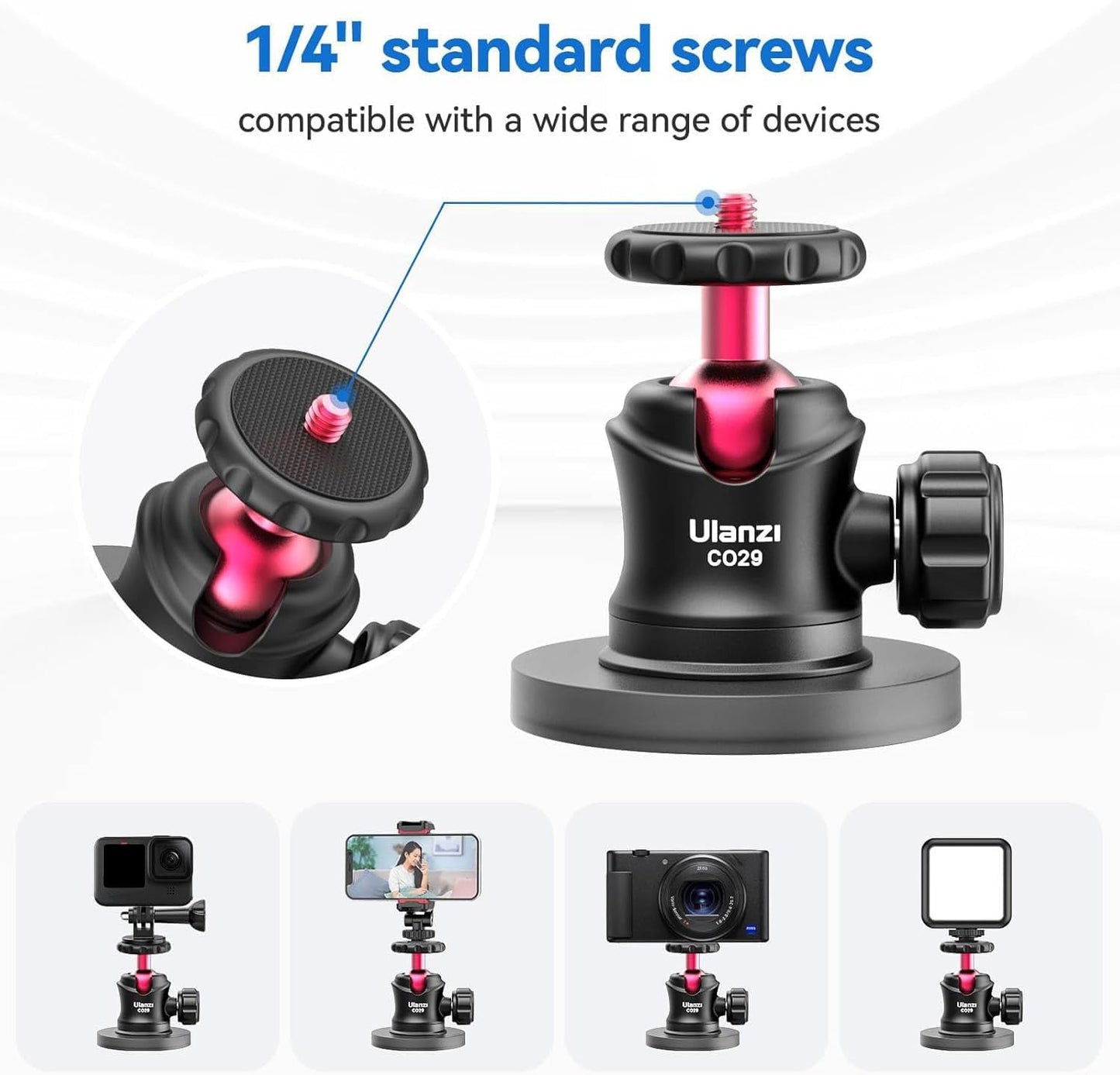 ULANZI Magnetic Camera Mount, 360° Ball Head, 6 Magnets for Action Camera