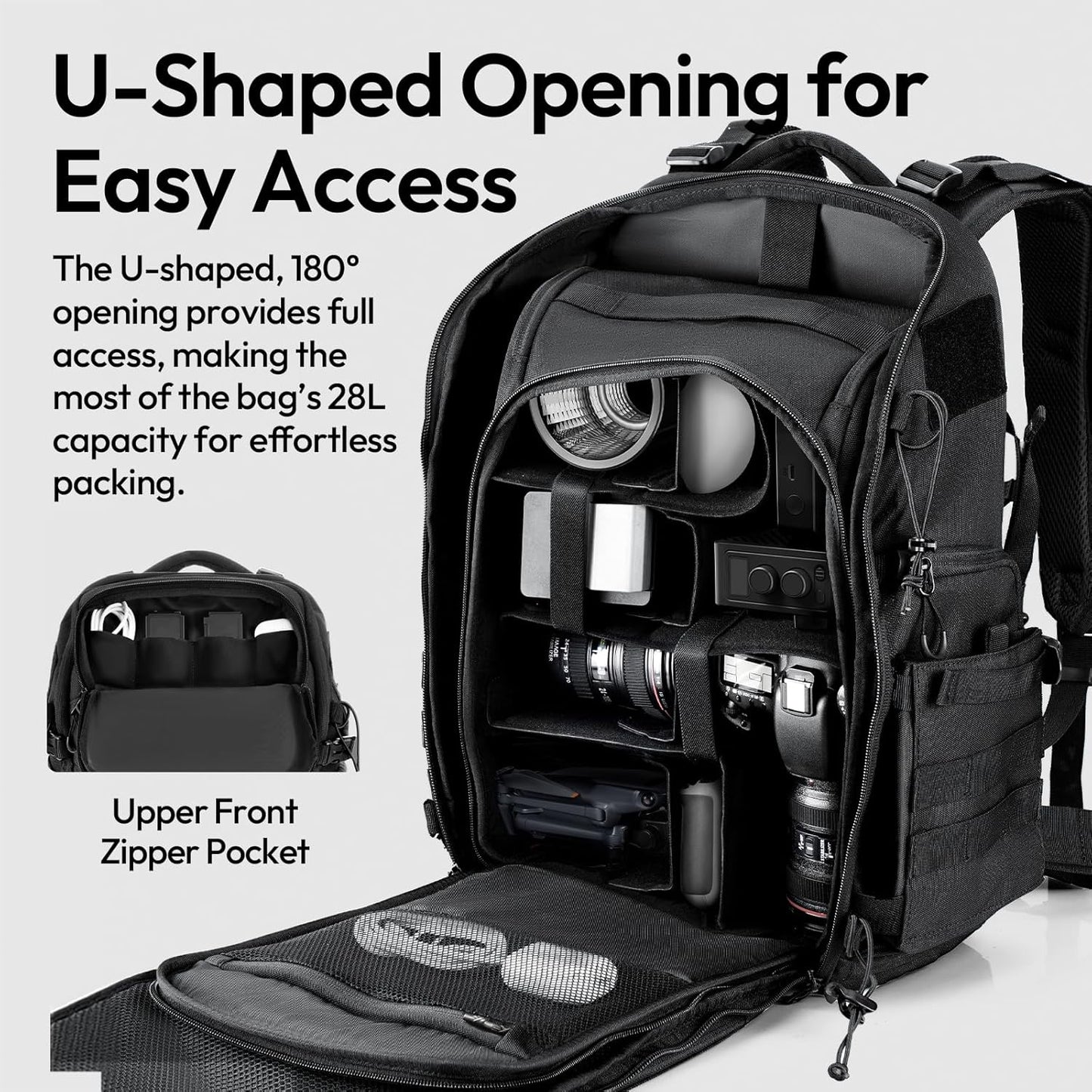 ULANZI BC007 28L Camera Backpack, DSLR Bag w/ Quick Access & Dividers
