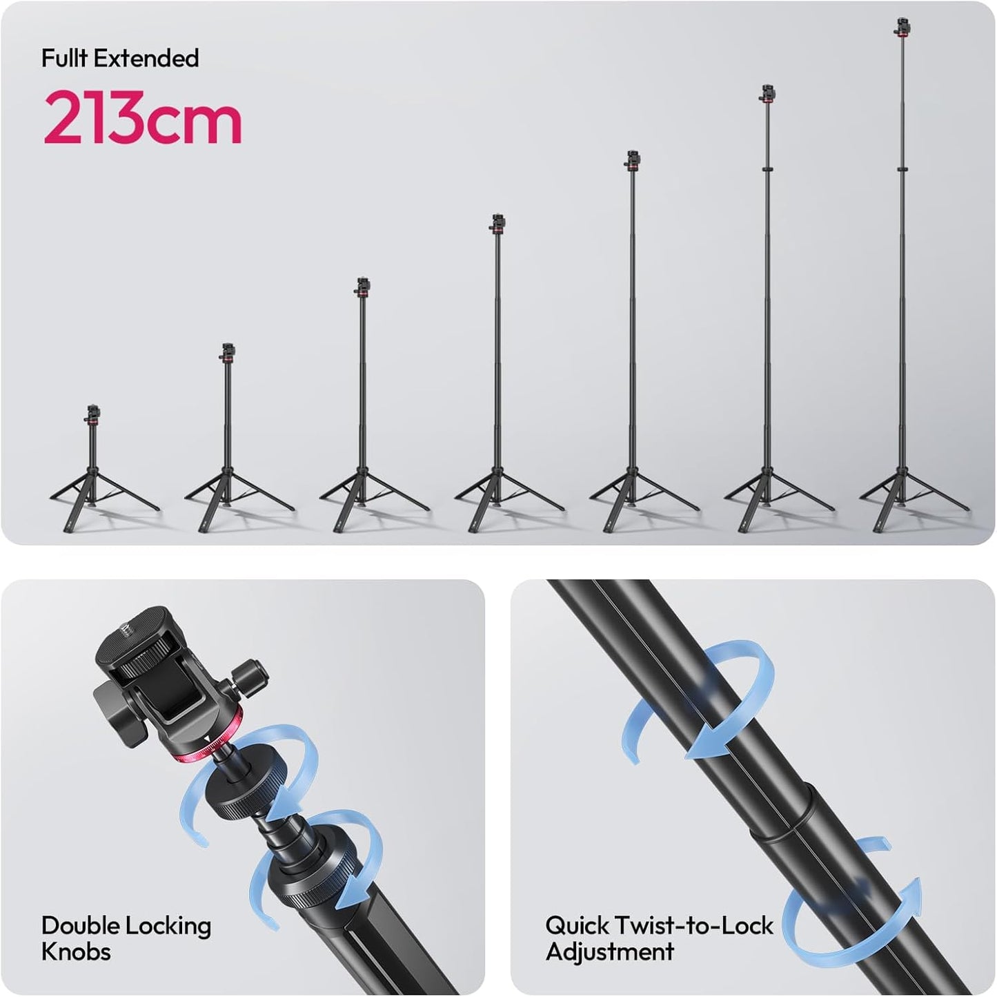 ULANZI MT-80 7FT Aluminum Tripod Stand Auto Pop-Up 360 Ball Head DSLR