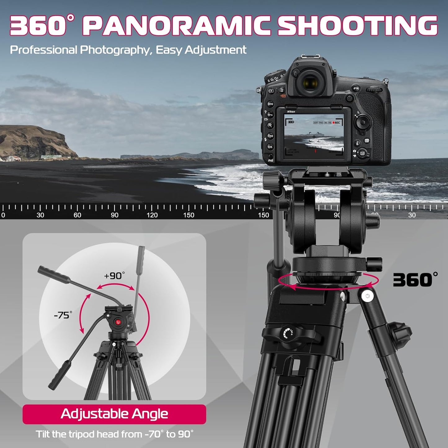 ULANZI MT-81 61in/155cm Camera Tripod 360° Fluid Head Aluminum 8kg Load