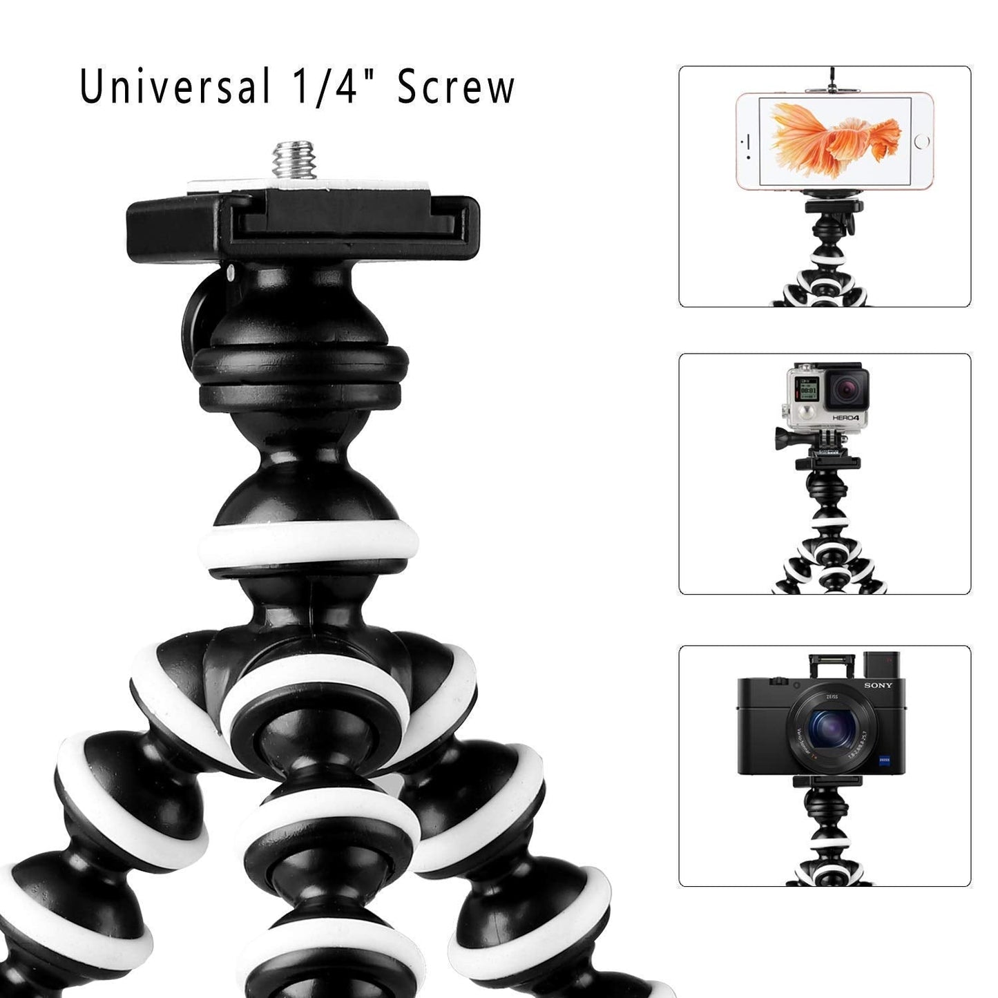 HIFFIN® Gorilla Tripod/Mini Tripod 10+3 inch for Mobile Phone with Holder for Mobile and Ball Head Thick, Flexible Gorilla Stand for DSLR & Action Cameras
