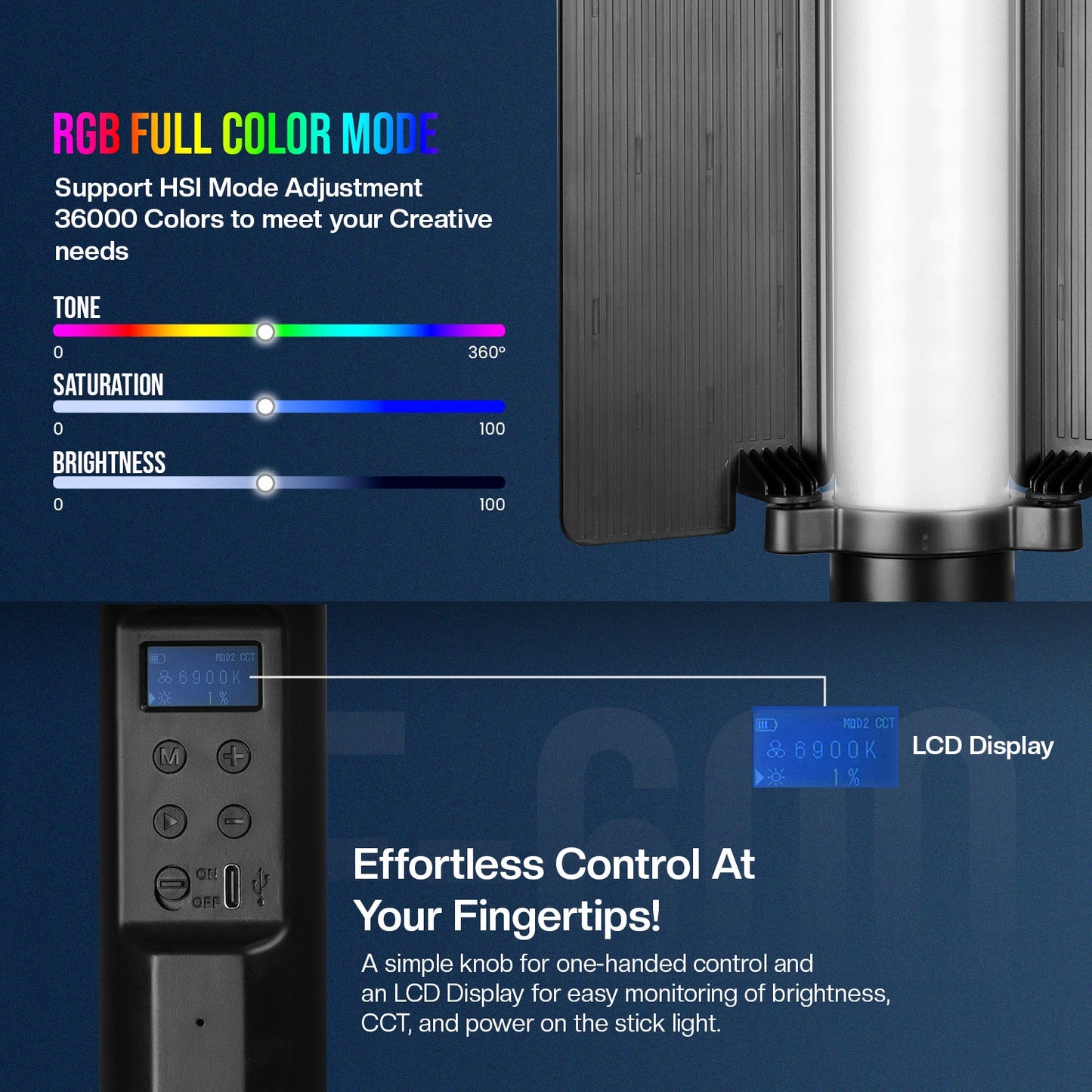 HF-600 Professional RGB  Stick Light | 24W Power | CCT 2500K-9900K | 5200mAh Battery | 24 Effects
