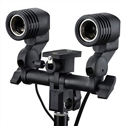HIFFIN® Branded E27 Double Light Combo Socket with Light Stand Swivel Mount & Umbrella Holder for Photography, Film, & Video Studio