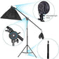 HIFFIN® 5 PRO Quadlux Mark III Soft Led Still & Video Light Softbox 3 Point Lighting Kit with Backdrop Stand, 9x10ft Photo Video Studio Muslin 1 x Curtain Green | Stand Backdrop Support System Kit