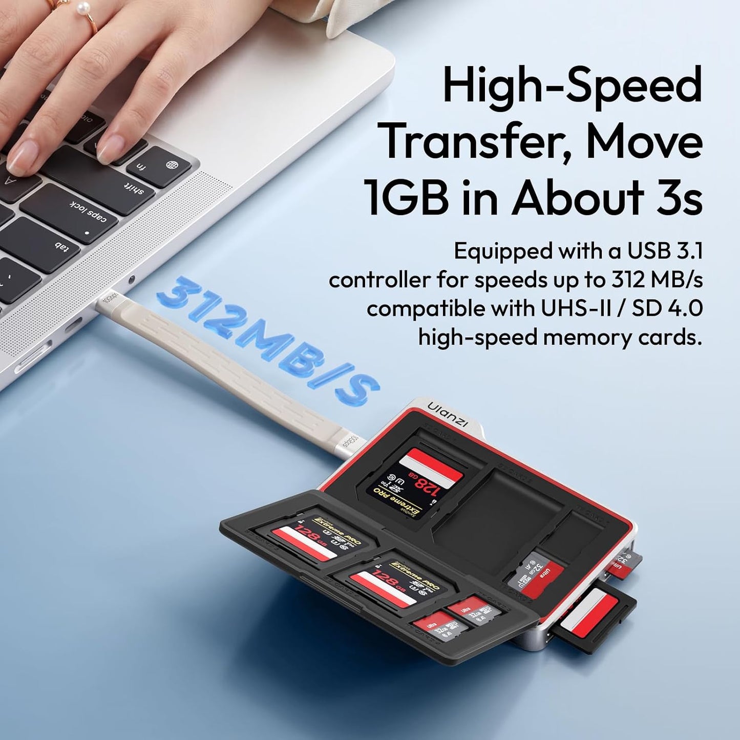 ULANZI DC01 SD TF Card Case USB-C Reader 312MB/s UHS-II Magnetic Aluminum Black/Blue