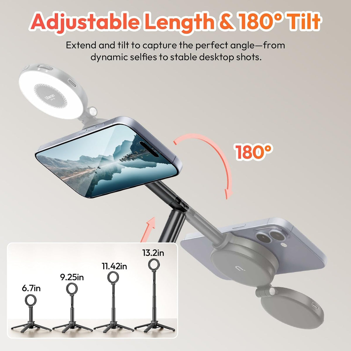 ULANZI MT71 Mini Magnetic Selfie Stick Tripod, Foldable & Lightweight, 180° Tilt, Compatible with iPhone 17-12