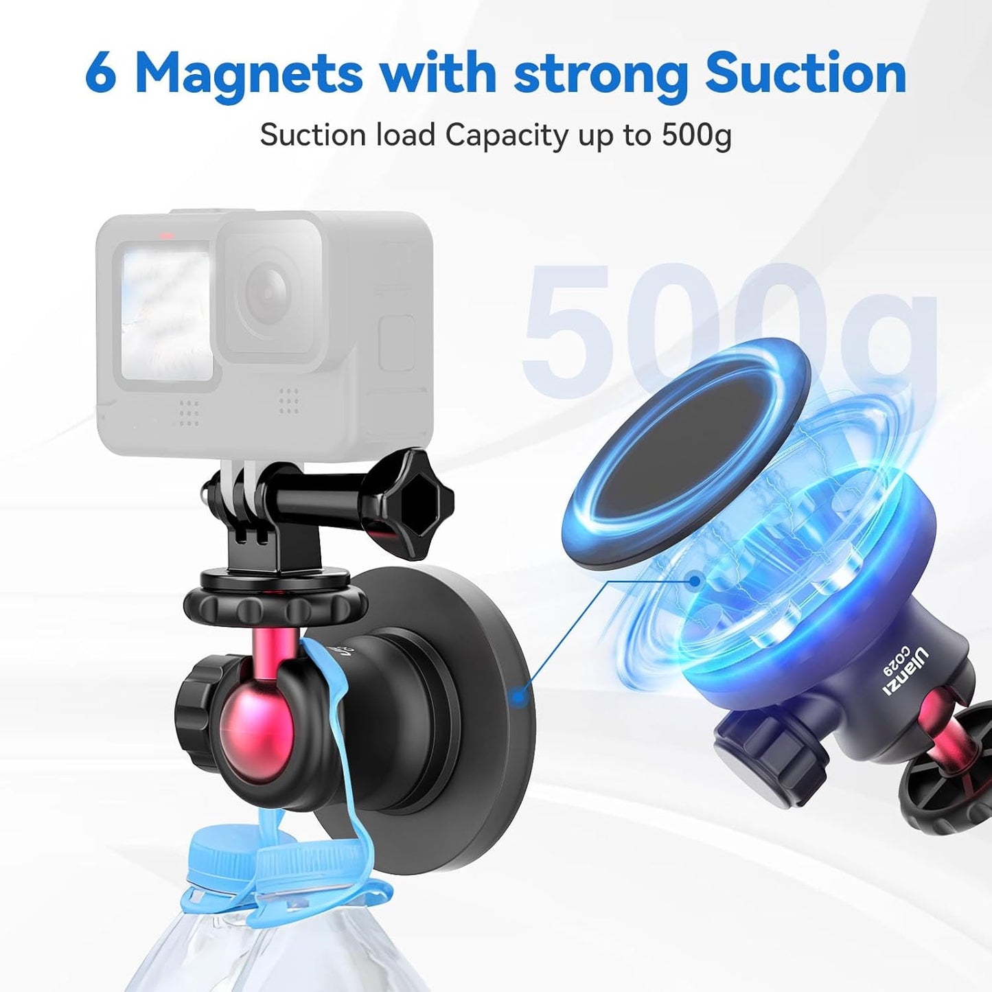 ULANZI Magnetic Camera Mount, 360° Ball Head, 6 Magnets for Action Camera